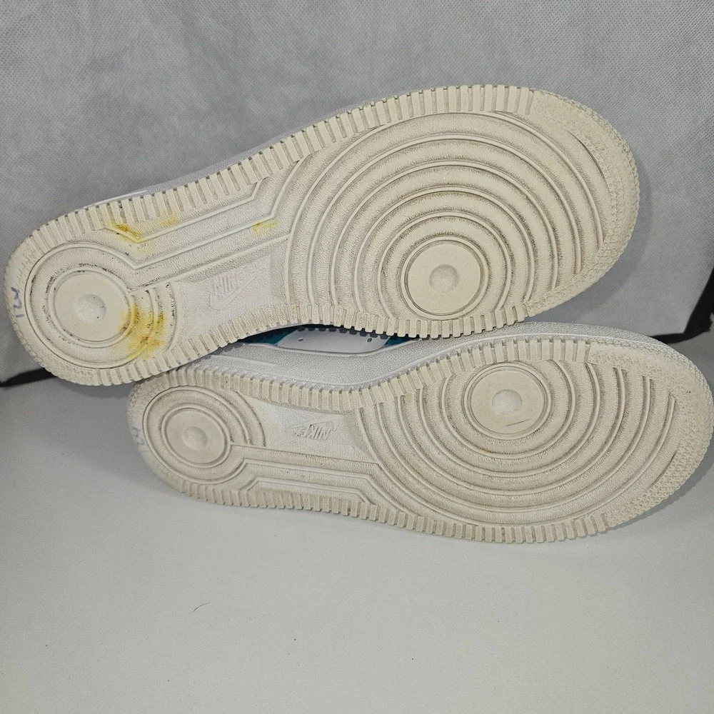 Nike Air Force 1 Low Custom White Teal Leather Sneakers 315115-112 Womens Size 6